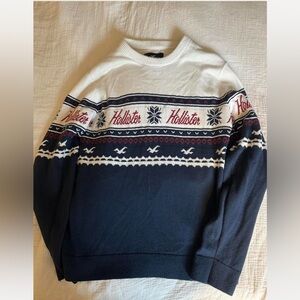 Vintage-Style Hollister Fair Isle Knit Sweater - Navy & White